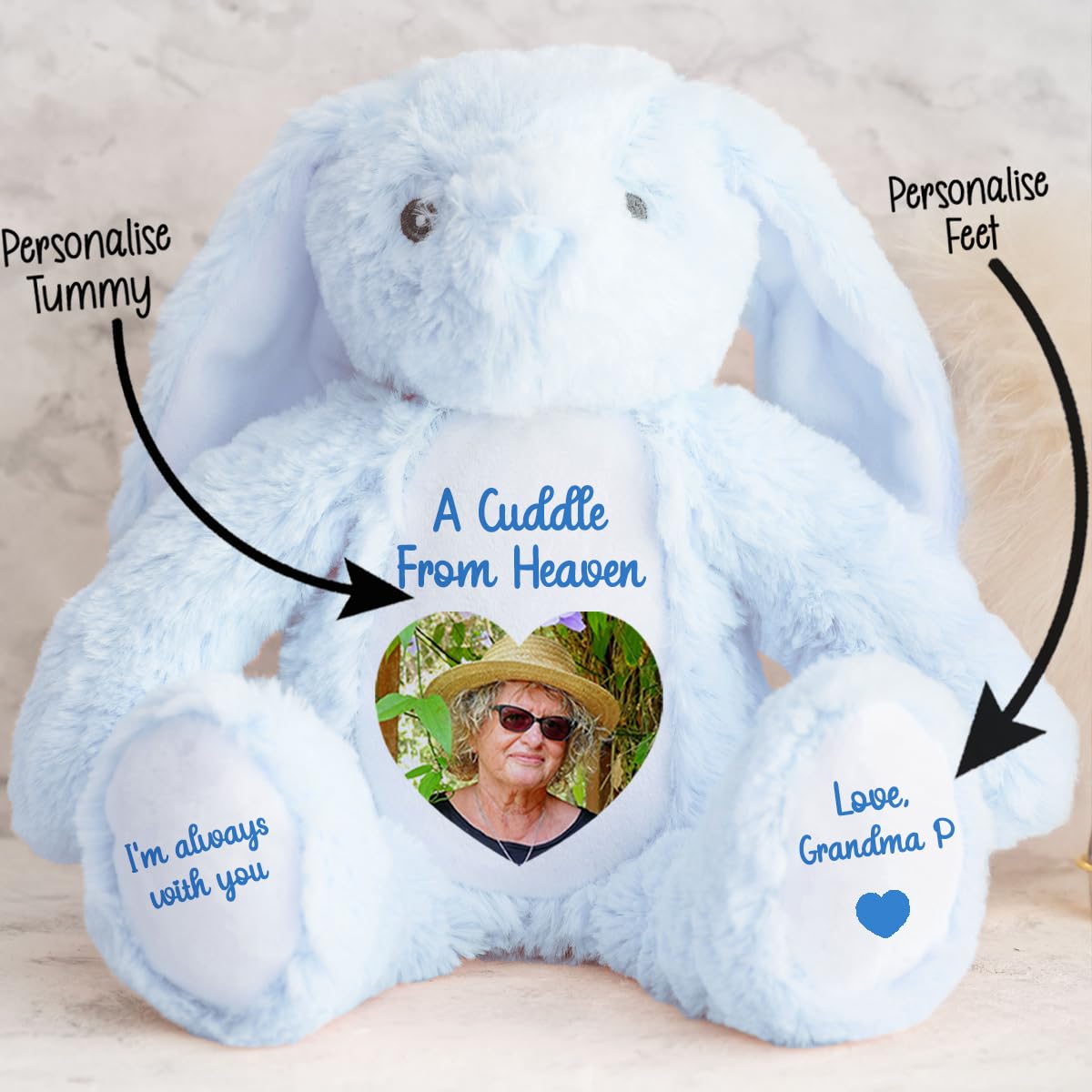 Personalised Memory Teddy Bear with Heart-Shaped Photo – “A Cuddle From Heaven” Keepsake Gift – 28 Bear Styles – Add Your Text & Choose Colour – Custom Memorial Bear (White Angel Teddy)