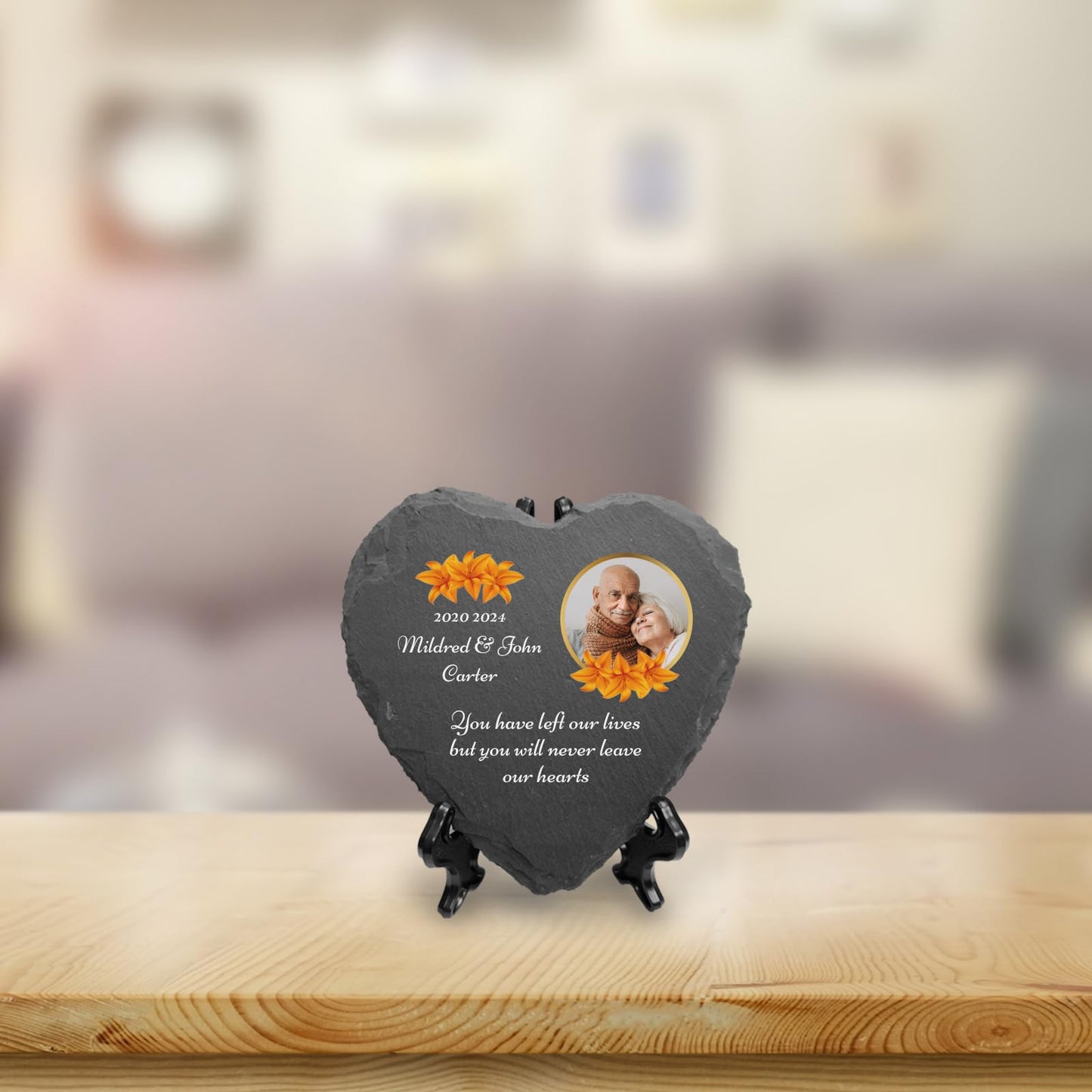 You Personalise Personalised UV Printed Photo Memorial Slate- Custom Message & Photo- Heart Slate, Optional Display Stand- Outdoor & Indoor Use- 100 x 100 mm
