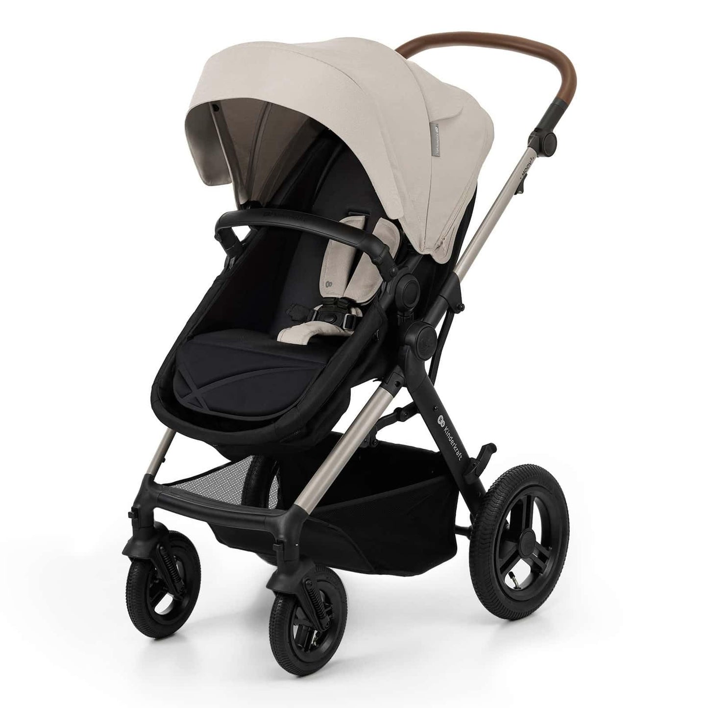 Kinderkraft MOOV 2 AIR 4 in 1 Set, Pram with Infant Car Seat with Isofix Base Mink PRO I-Size, Travel System, Baby Pushchair, Buggy, Foldable, from Birth to 22 kg, Inflatable Wheels, Gray