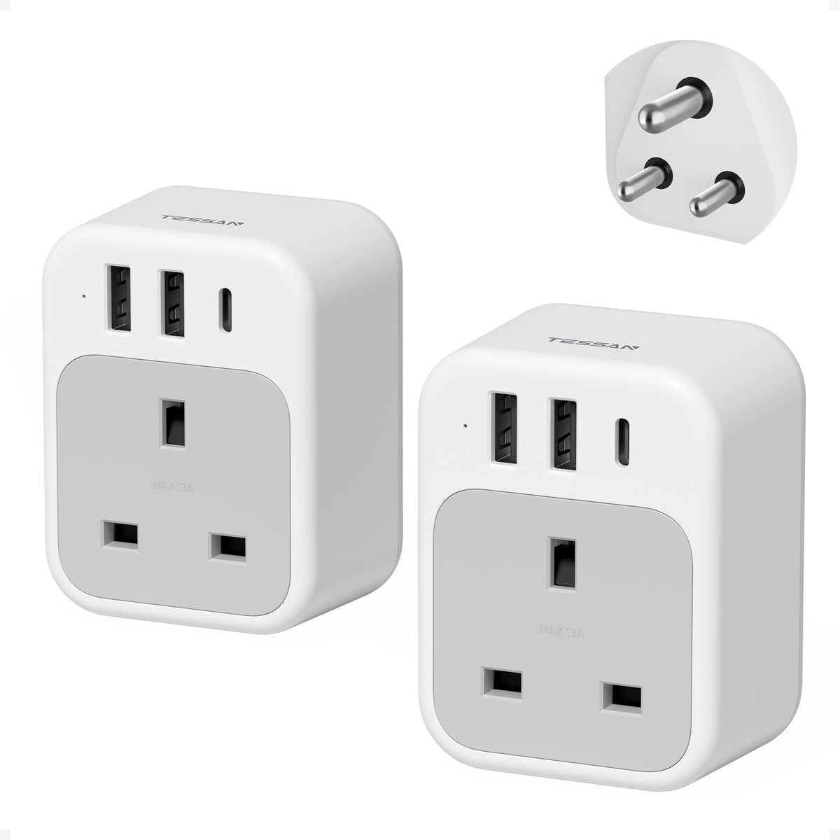 TESSAN UK to South Africa Plug Adapter, Type M Travel Adaptor with USB C