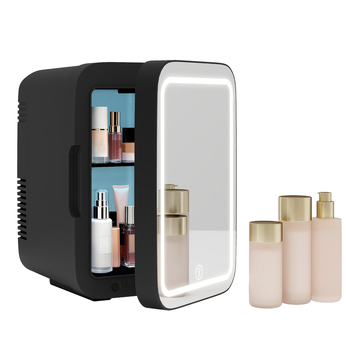 4 Liter Mini Fridge with Dimmable LED Mirror, AC/DC Skincare Fridge