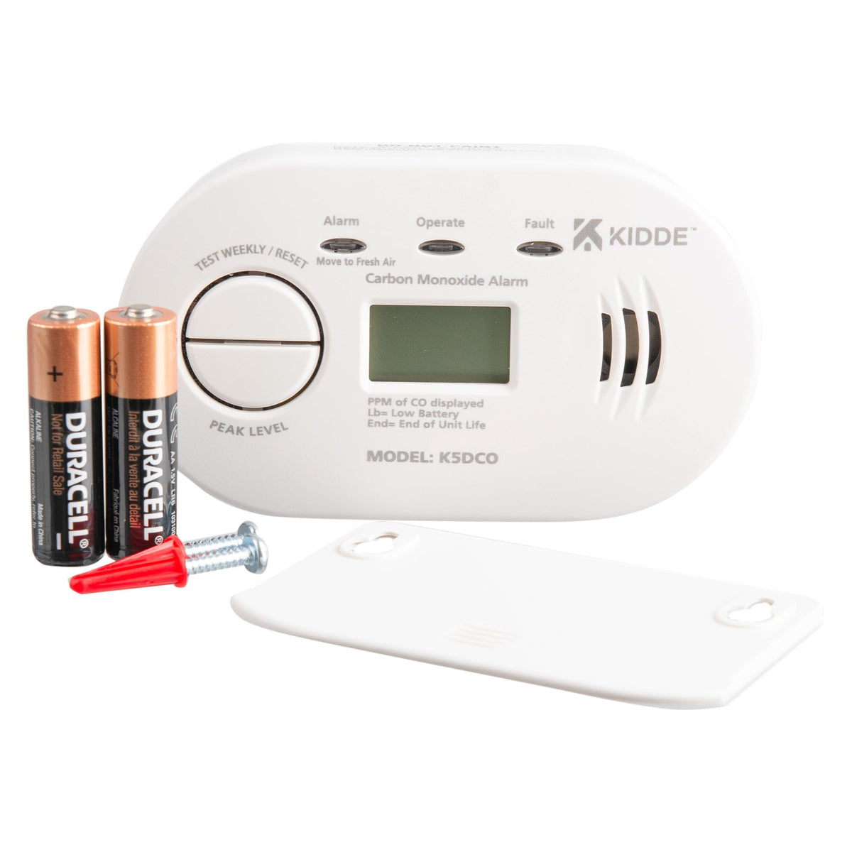 Kidde 5CO Carbon Monoxide Alarm and Detector with AA Batteries - 10 Year Sensor Life CO Alarm for Home