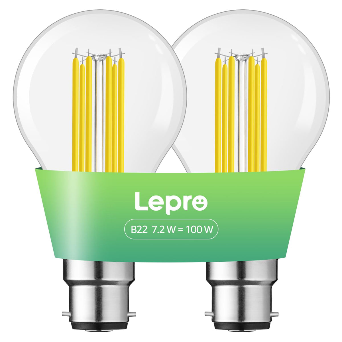 Lepro 1520lm Bayonet Light Bulb A-Rated, 7.2W = 100W, Warm White, Pack of 4