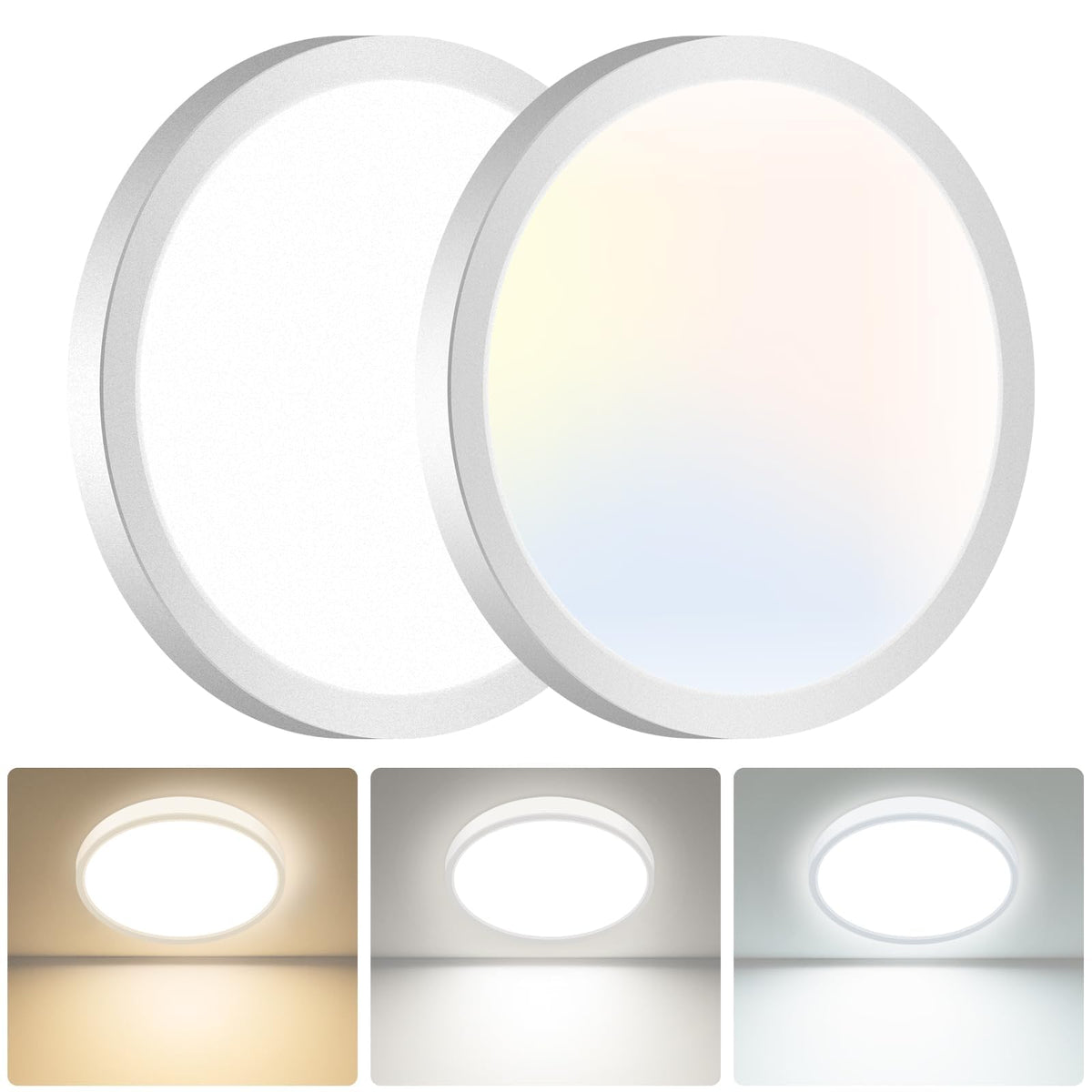 hepside Bathroom Light, 3000K/4000K/6500K 3 Color Temperature LED Ceiling Light, 15W 1500LM, Waterproof, Round, Small, Modern, Flush Ceiling Light for Bathroom, Kitchen, Bedroom, Black