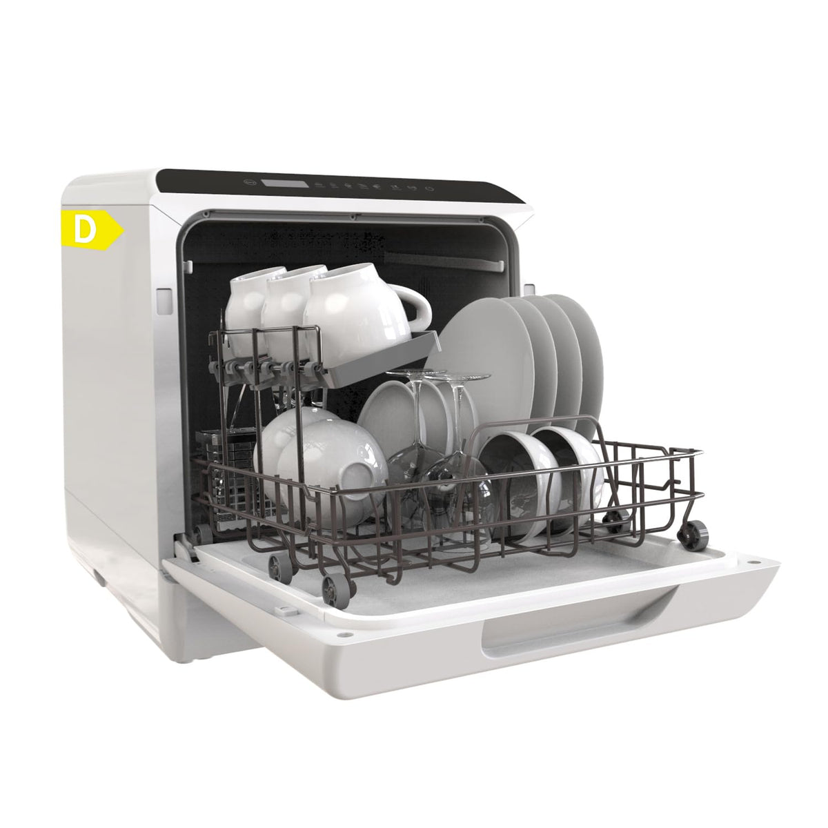 Hermitlux Table Top Dishwasher, Mini Countertop Dishwasher with 4 Place Settings, 5L Built-in Water Tank, 6 Programmes, Touch Control, Baby Care and Fruit Wash, White