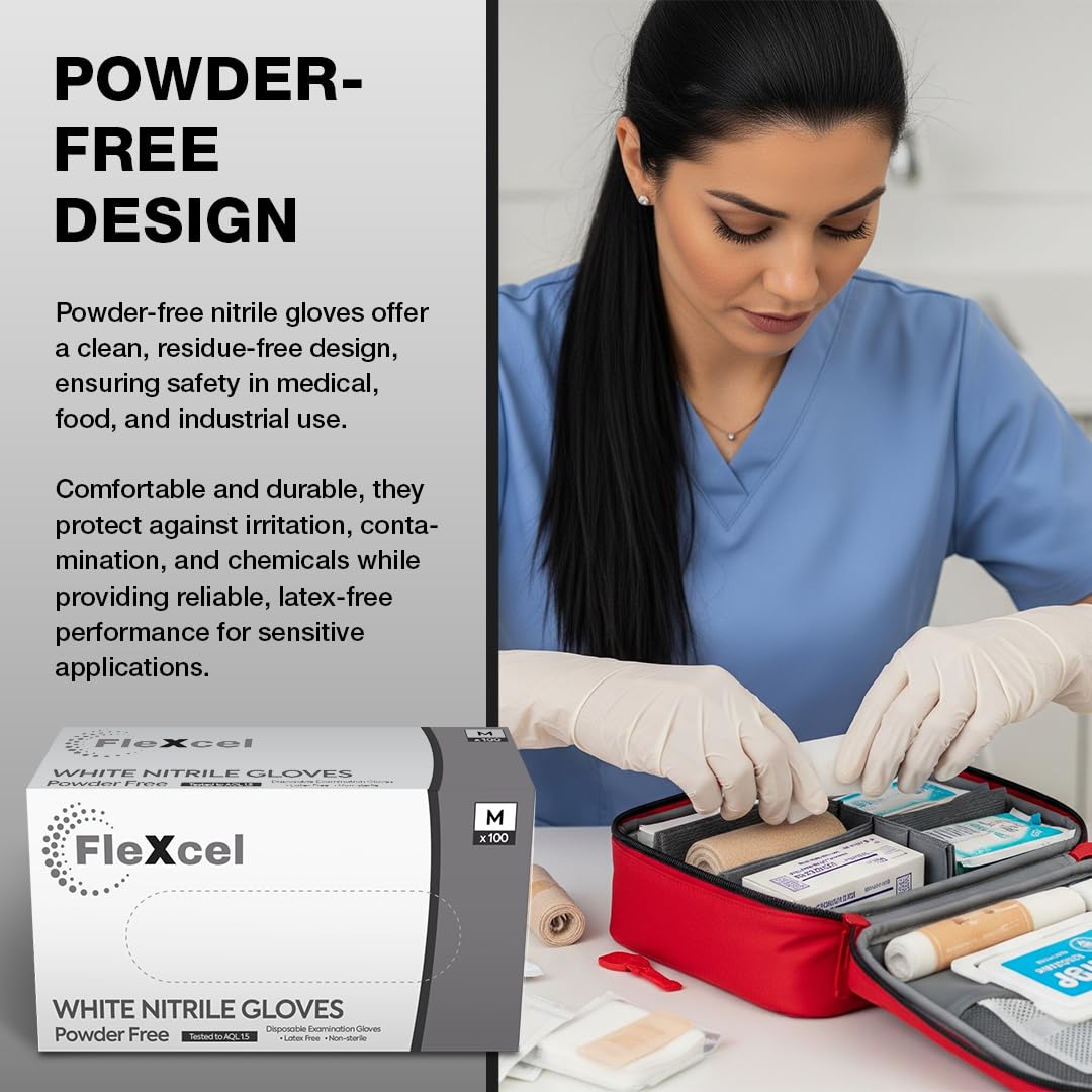 Powder Free Nitrile Gloves - Medical-Grade, Latex-Free, Food Safe (Box of 100)