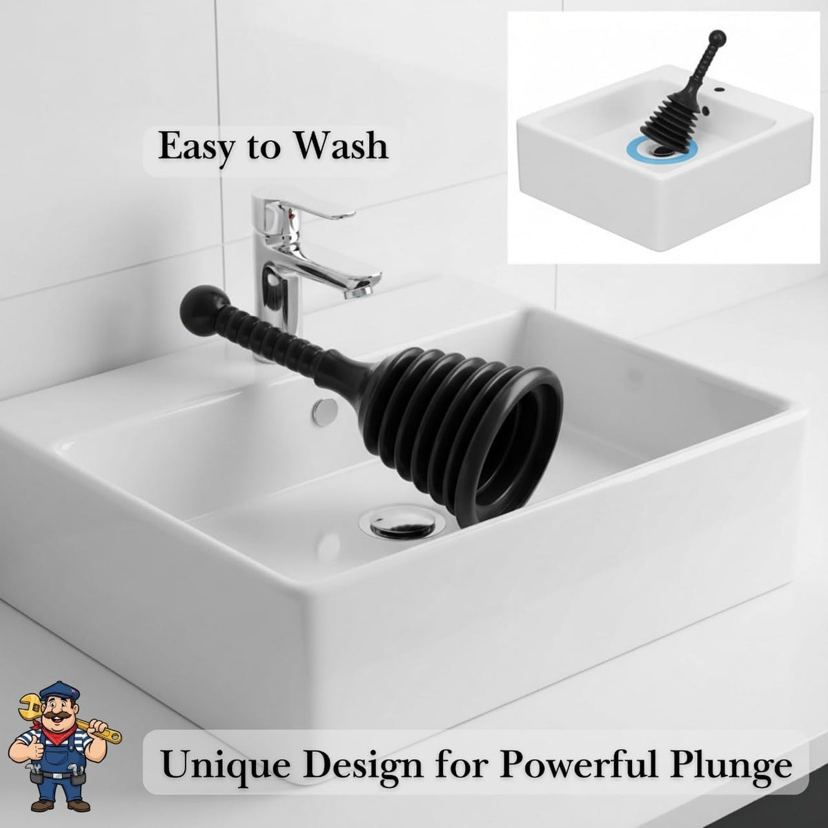Plunger Toilet Sink Drain Bath Unblocker Cleaner Pump Plunger Ideal for Kitchens Bathrooms Sinks Bowls Baths Waste Pipes Showers Plumbers Plunger Powerful Unblocker Tools (Pack of 1)