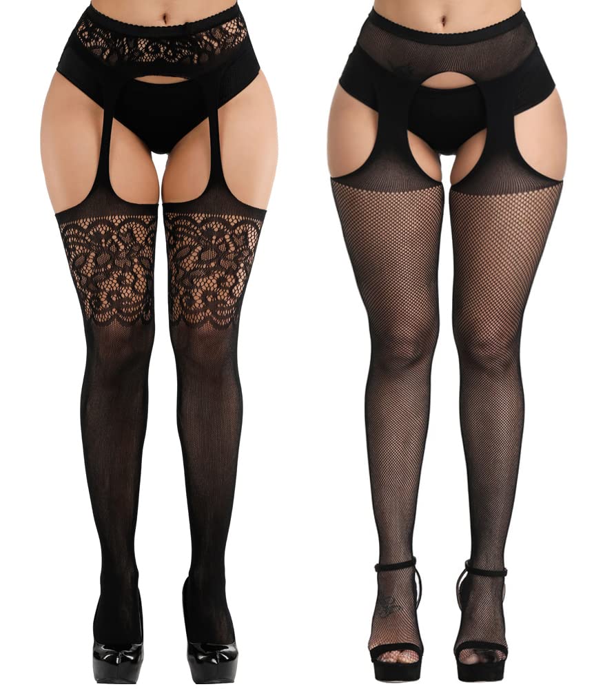 E-Laurels Womens Fishnet Tights Stockings Black Pantyhose Fish Net Plus Size