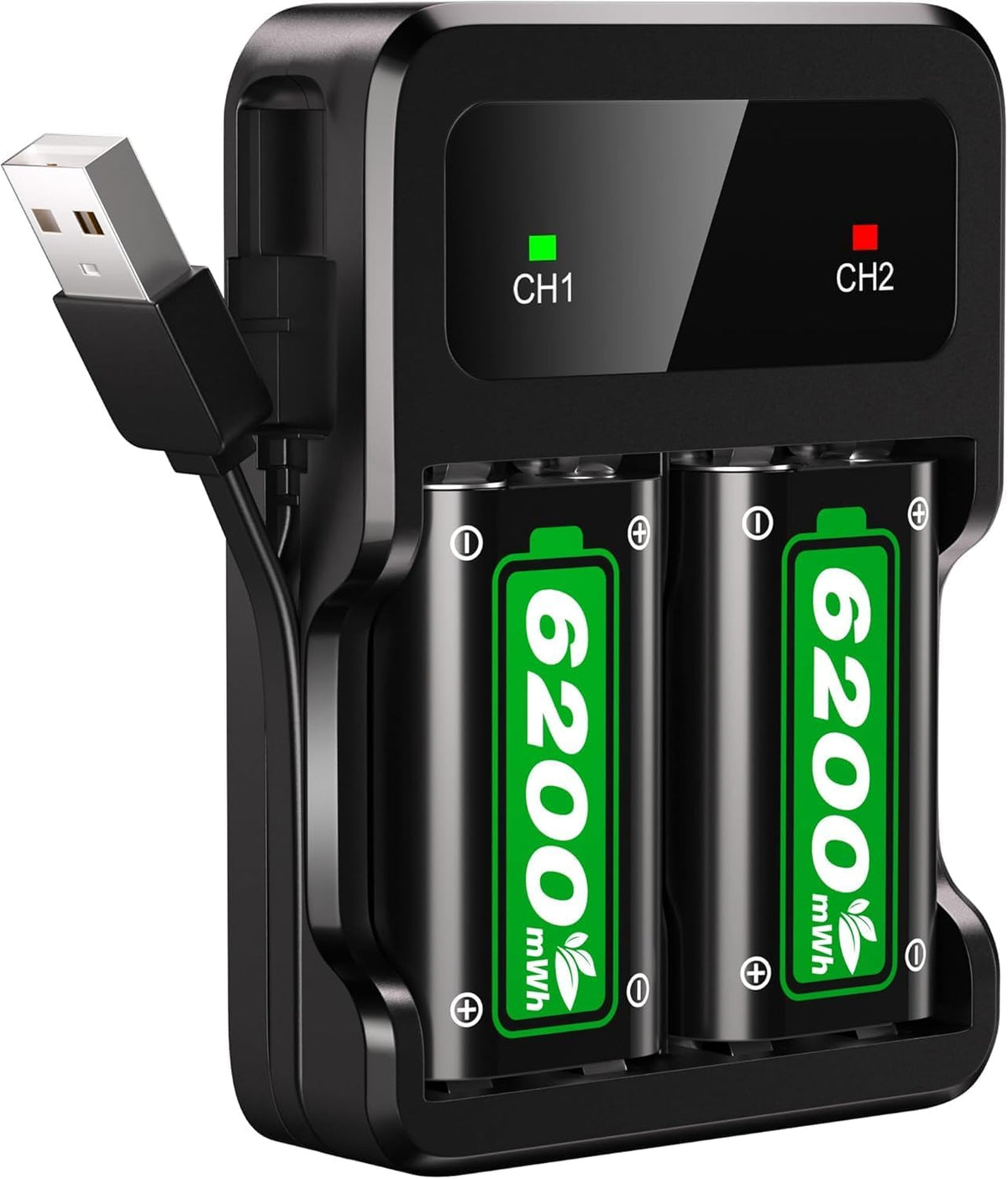 6200mWh Battery for Xbox One/Xbox Series S/X, 2 * 6200mWh Rechargeable Battery 2 Hours Full Charged Fast Charging Station for X-box One/S/X/X-box Series S/X Controller