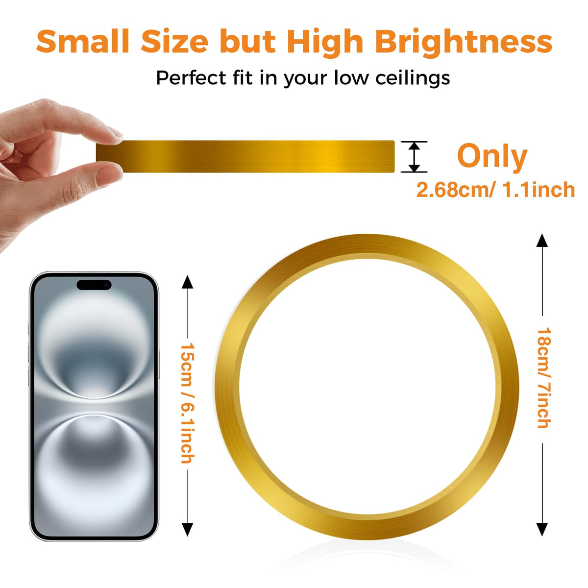 slochi Bathroom Light, 3000K/4000K/6500K 3 Color Temperature, Waterproof, Round, Modern, Flush Ceiling Light for Bathroom, Kitchen, Bedroom, Hallway and MoreØ18CM(Gold)
