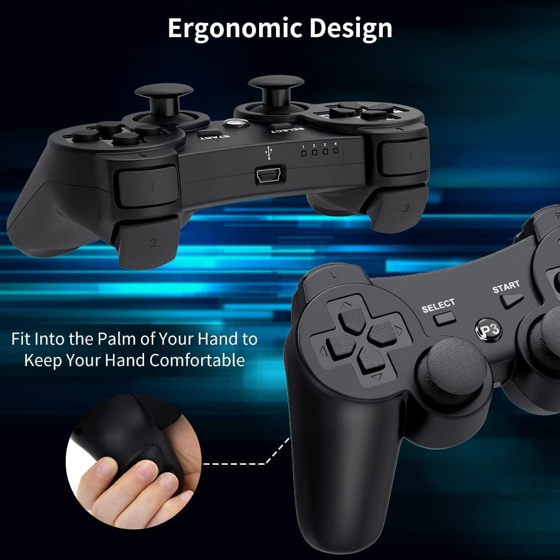 Diswoe Wireless Game Controller, Wireless Controller for P3 Double Shock Gaming Joystick 6-Achsen Bluetooth Gamepad Joystick with Charging Cable for P-3 gamepad for P3