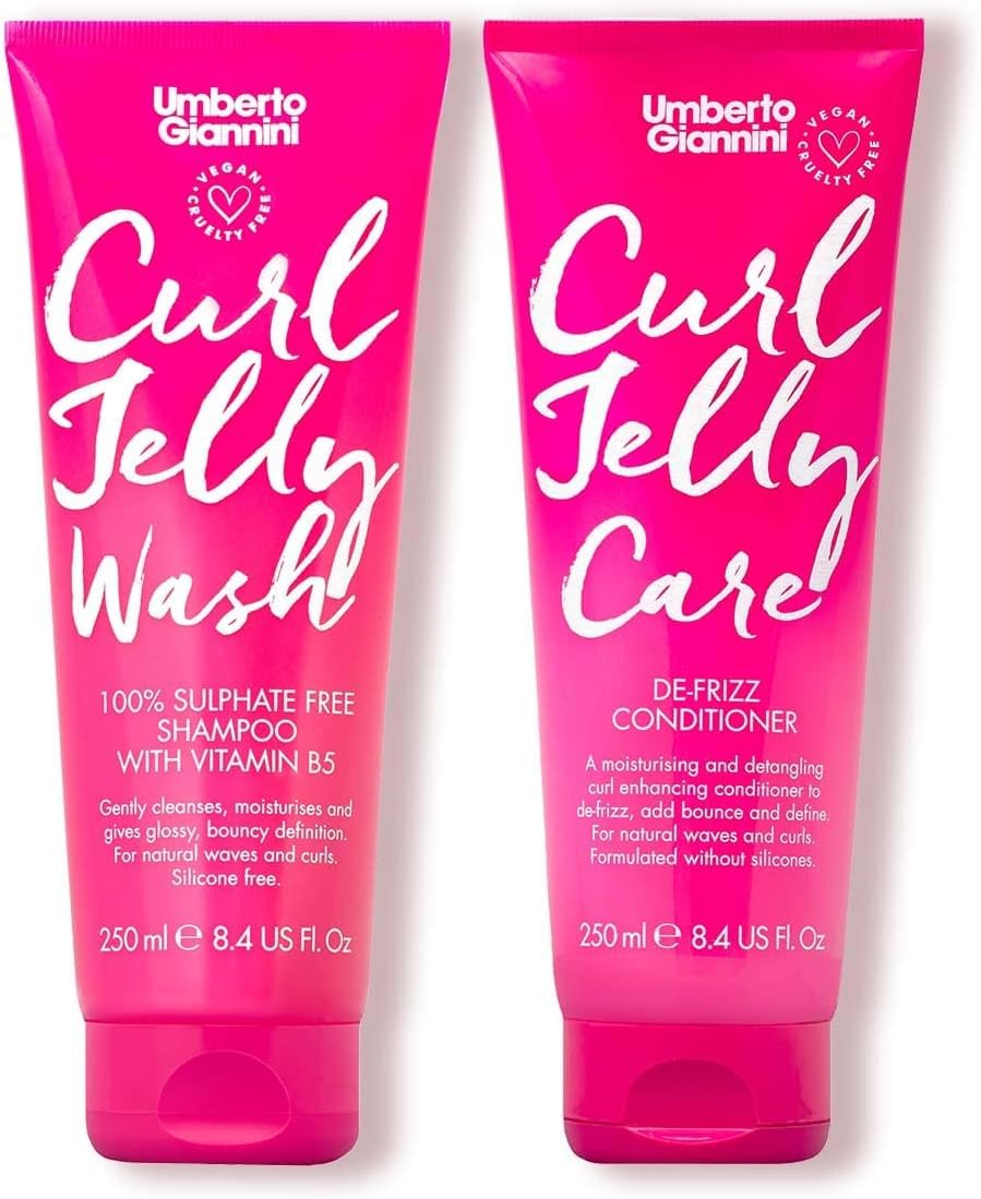 Umberto Giannini Curl Jelly Scrunching Jelly & Creme De Curl Control Cream Duo for Curly or Wavy Hair, Vegan & Cruelty Free, 2 Pack