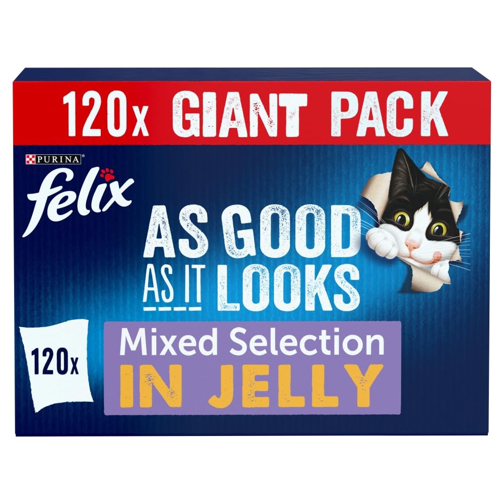 FELIX Tasty Shreds Adult Wet Cat Food Mixed Selection in Gravy Chicken, Beef, Tuna, Salmon 40 x 80g Pouches