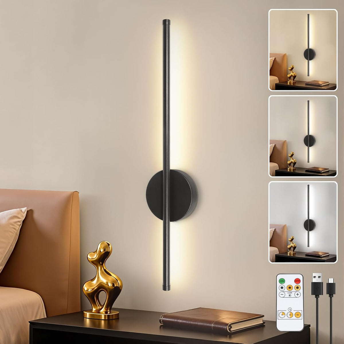 Dehobo 80CM Rechargeable Wall Lights with 8000mAh for Home Decor, 2 Packs
