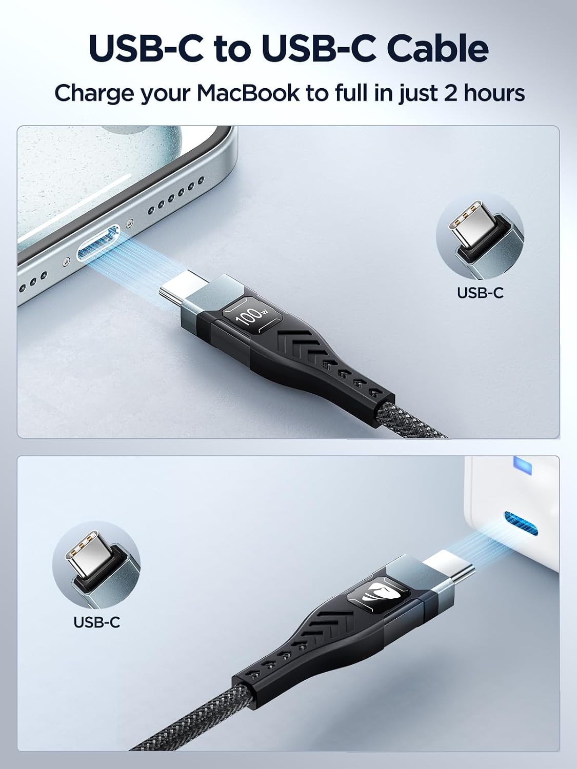 USB C to USB C, 100W 5A Fast Charging Cable [2Pack/2M] USB Type C Charger Fast Charge Lead Usbc to Usbc Cable for iPhone 15 16 17 Pro Max Plus iPad Pro MacBook Samsung Galaxy S23 S22 S24 S25 Ultra etc