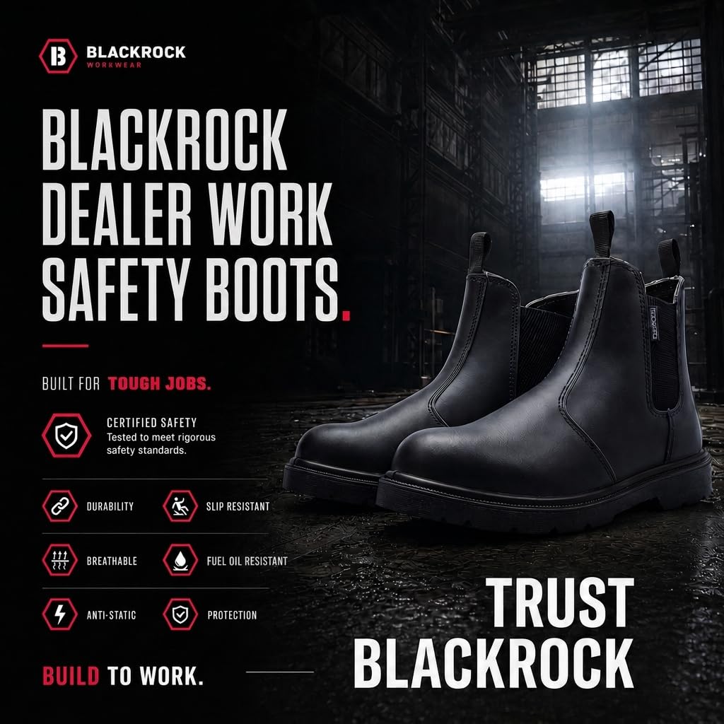 Blackrock Dealer Work Safety Boots, Steel Toe Cap, Size 9