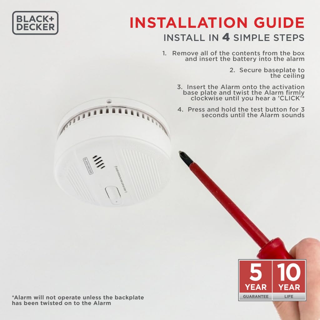 BLACK+DECKER Smoke Alarm 2 Pack for Home 10 Year Life, Replaceable Battery