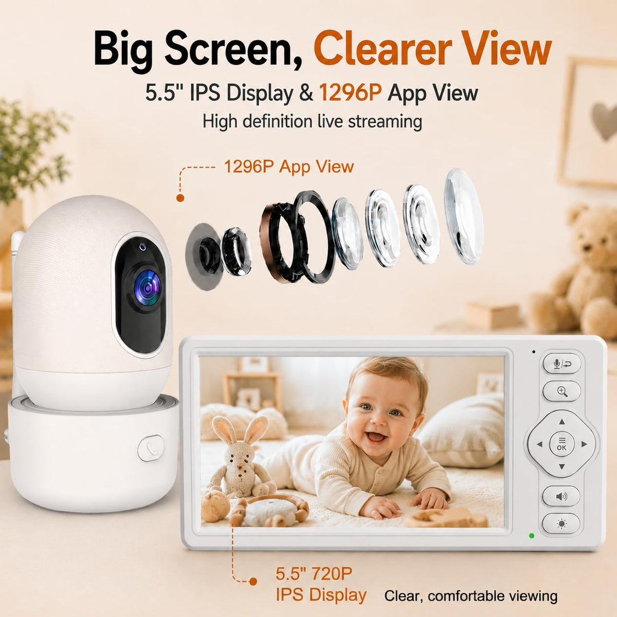 HelloBaby Baby Monitor,29-Hour Battery Life,Upgrade Baby Monitor with Camera and Night Vision,No Wifi,355°/120° Remote Pan Tilt Camera 2x Zoom, ECO Mode,2-way talk,Up to 1000ft,Temperature