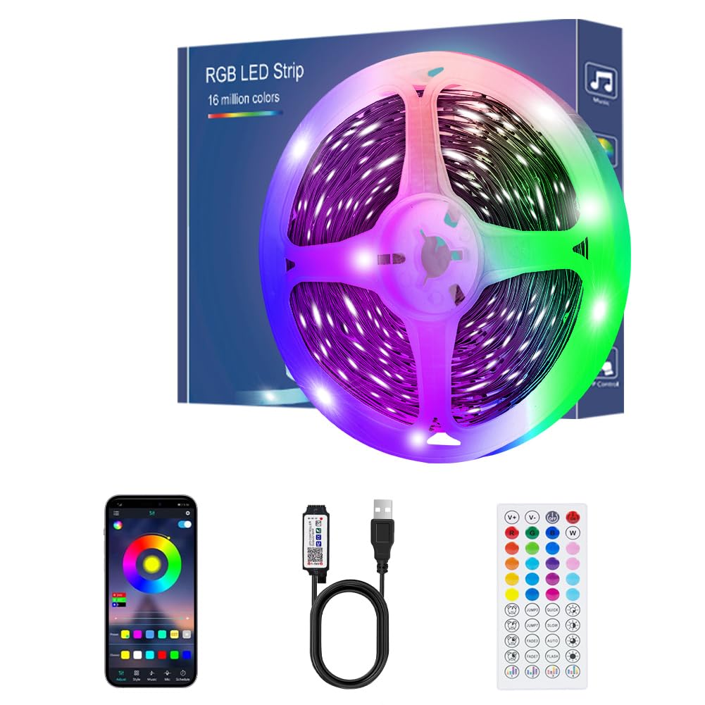 Led Strip Lights 1M/3.28ft, TV LED Backlight with Smart App Control Remote, 5050 RGB Music Sync Colour Changing, USB Smart LED Strip Light for TV,Computer, Monitor, Bedroom, Party and Home Decoration
