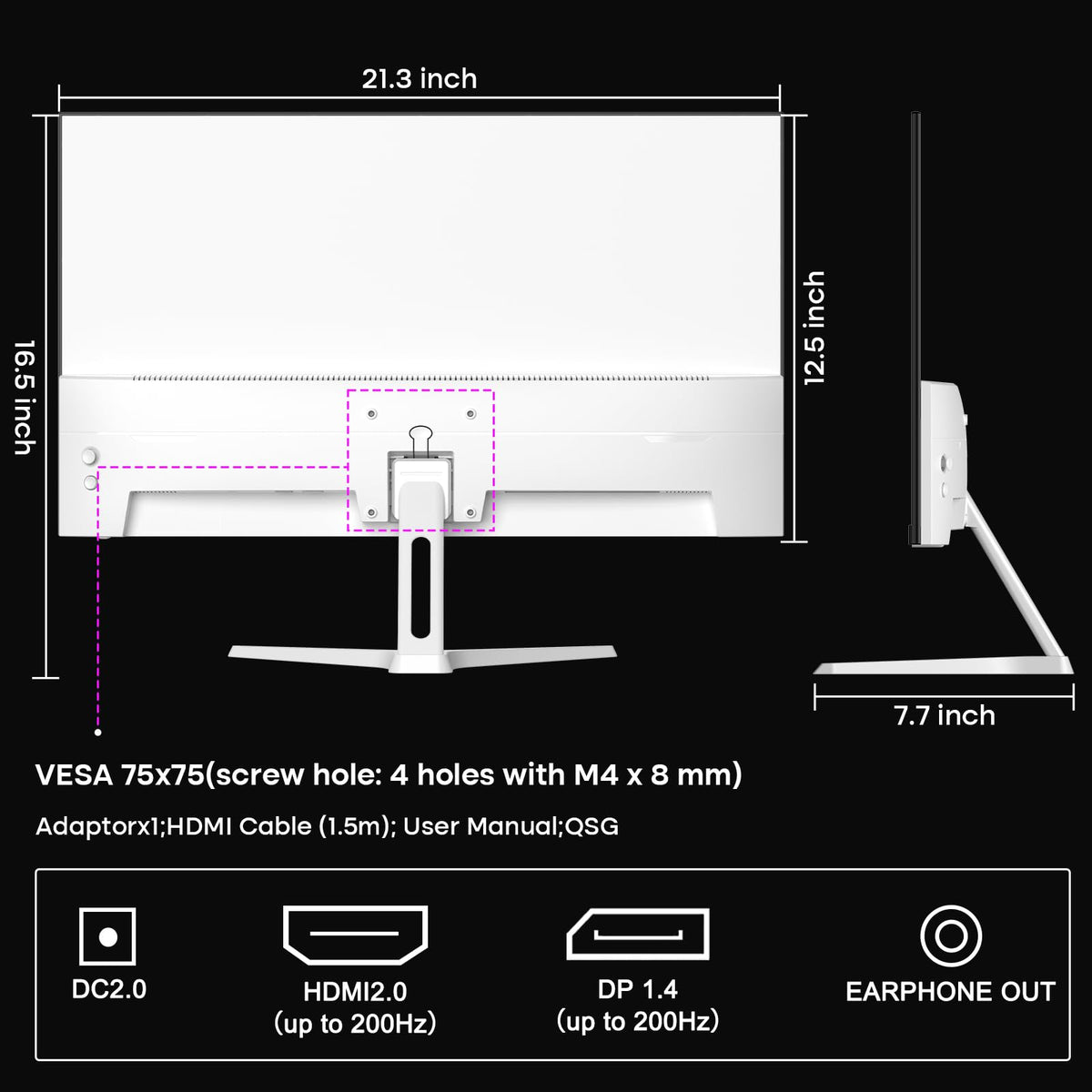 Amzfast 24 Inch 200Hz Gaming Monitor, FHD 1080P Fast IPS, 1ms MPRT, Adaptive Sync, AI-Crosshair, 110% sRGB, HDR, Low Blue Light, HDMI2.0&DP1.4, VESA75x75mm for PC Desktop Laptop PS5 Xbox, G24X1W