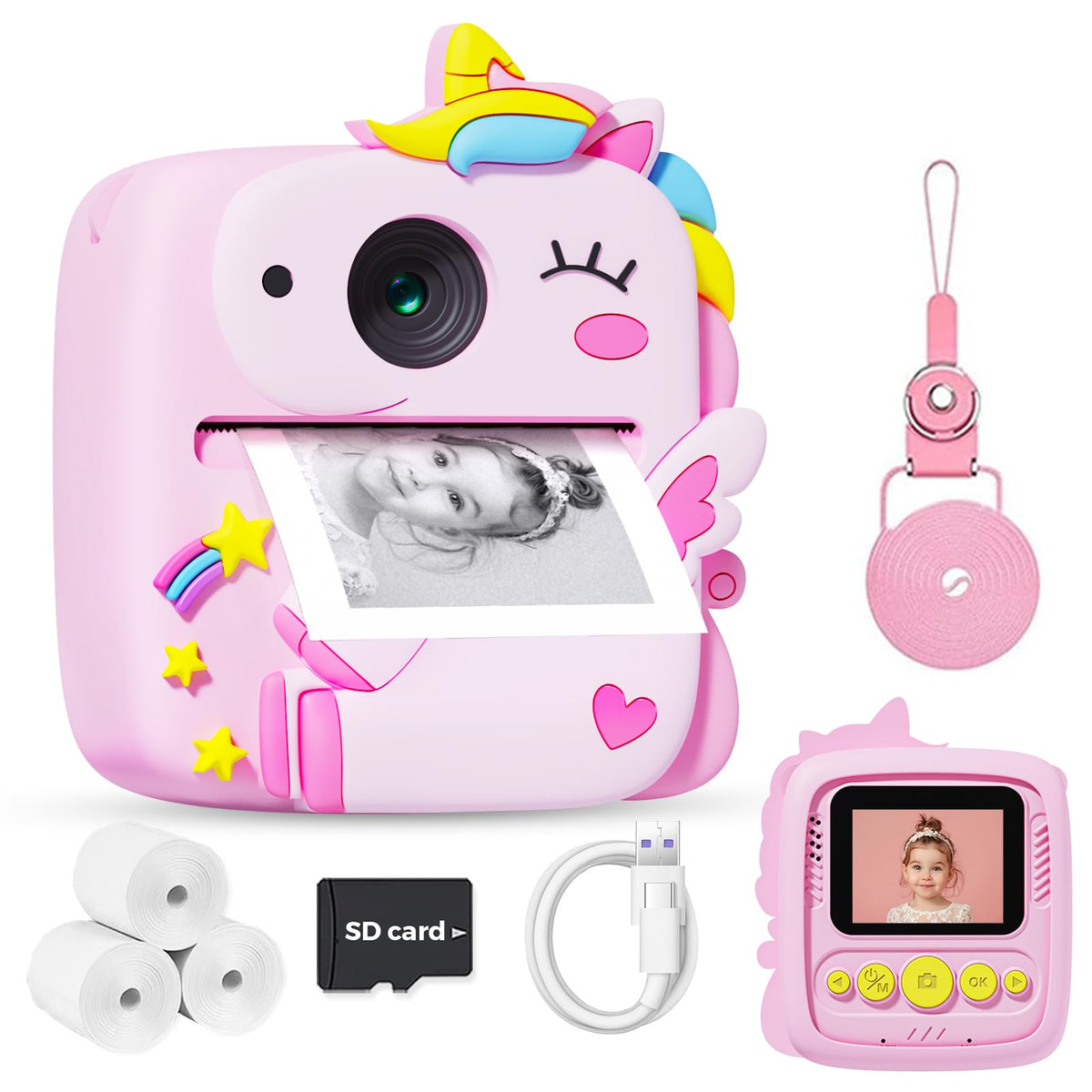 Kids Camera Instant Print, 1080P Kids Digital Camera,Boys Gifts Toys Age 3+