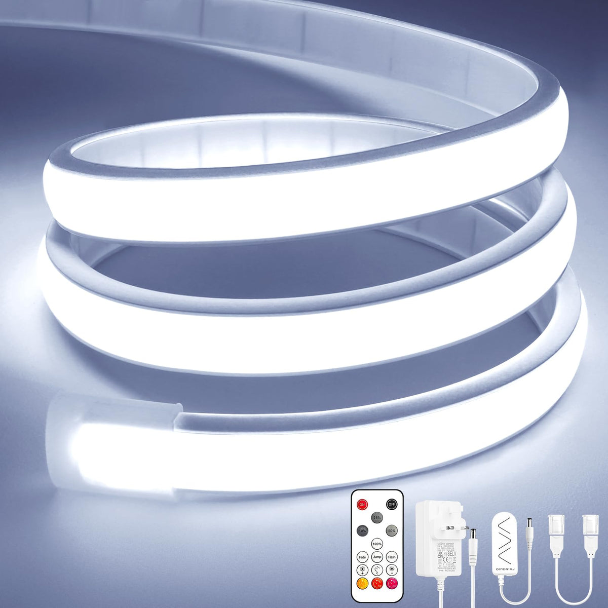 Lamomo COB LED Strip Light 5M, White Dimmable Neon Rope with Remote
