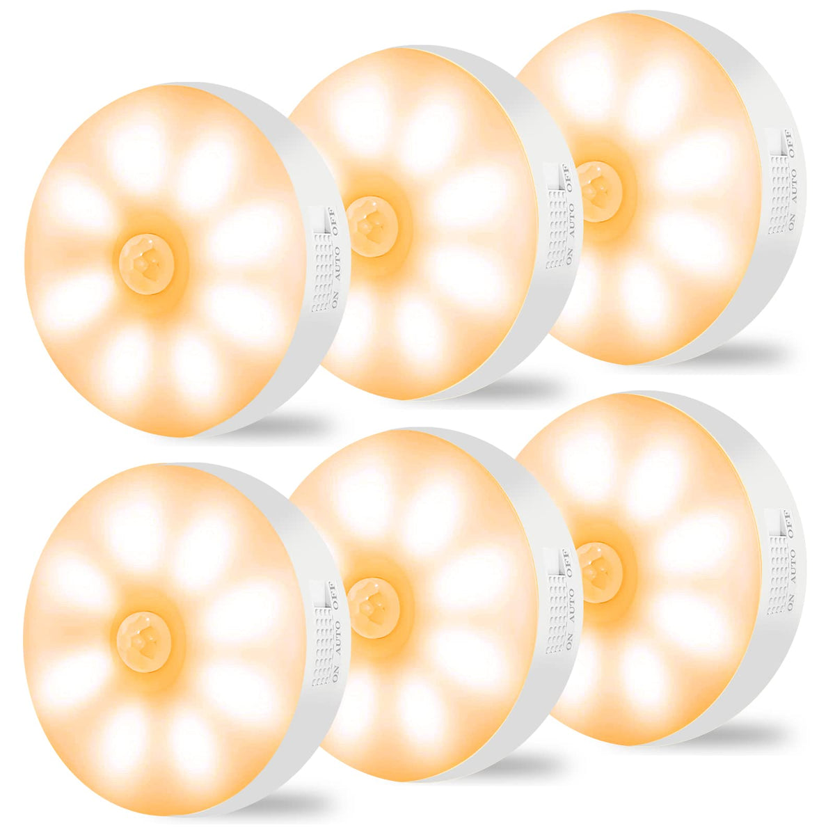 Motion Sensor Lights Indoor Rechargeable Wireless Wall Light LED Stair Night Lights Lamps with Auto/On/Off for Stairs Living Room Bathroom Corridors Closet Kitchen Under Cabinets (6000K, 3 Pack)