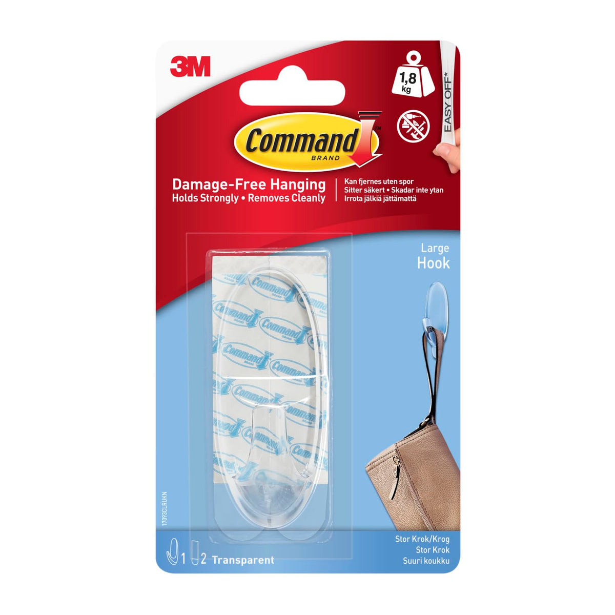 Command Small Hooks with Clear Strips, Pack of 2 Hooks + 4 Adhesive Strips, Transparent - Indoor Use - Suitable for Hanging Items up to 450 g - Damage Free Hanging