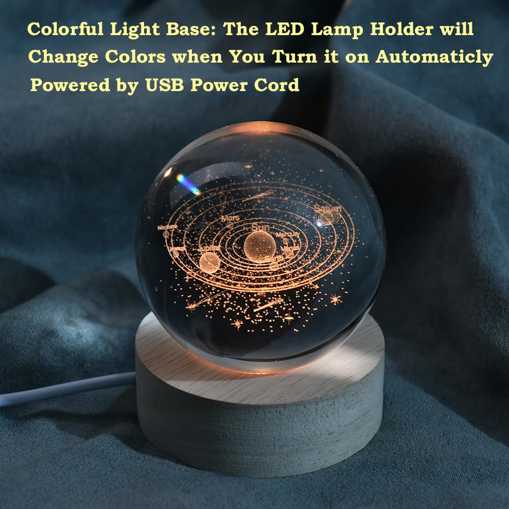3D Fairy Crystal Ball 60mm Glass Fairy with Flower Night Light Gifts for Girl Women with Light Base