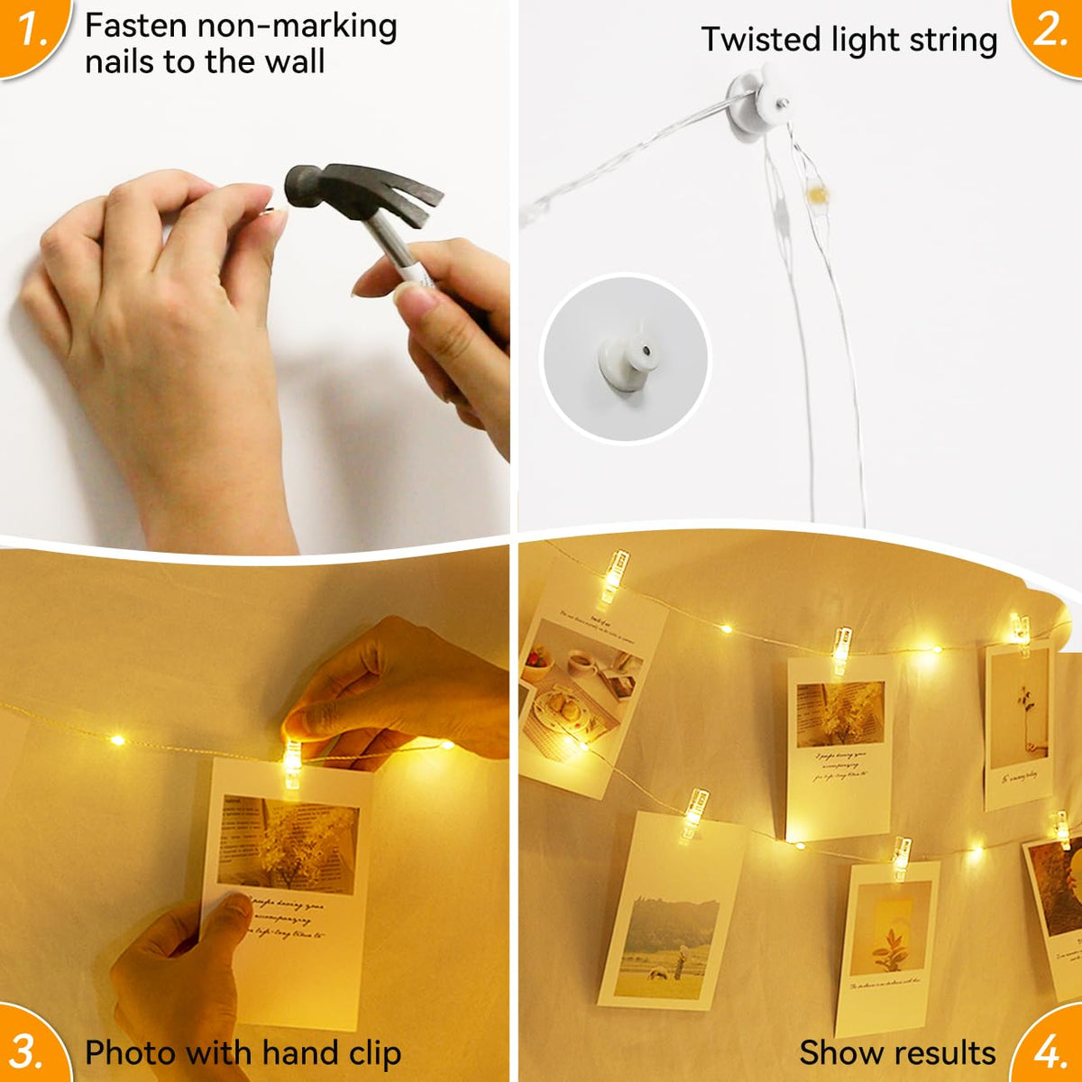 Kolpop 50LED Photo Clip String Lights, 5M Photo Peg Fairy Lights Indoor with 30 Clips Battery Powered Cooper Wire Hanging String Photo Display for Bedroom Birthday Wedding Party Christmas Decorations