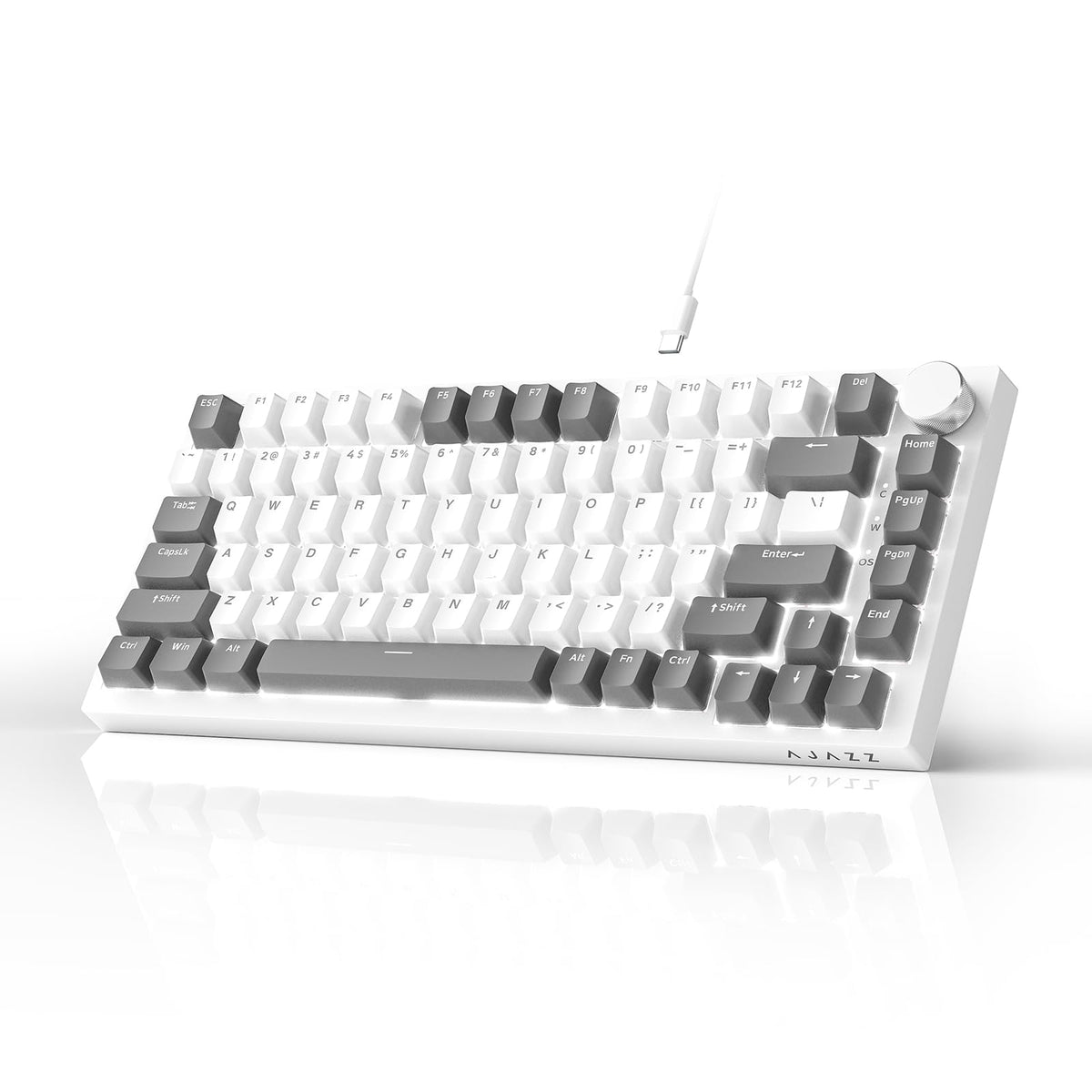 AJAZZ AK820 Wired Mechanical Keyboard, 75% Gaming Keyboard with Volume Control Knob, PBT Keycaps, 82 Keys, Five-Layer Sound Insulation Pad, South-Oriented RGB, Full-Key Hot Swap, Black Grey Yellow