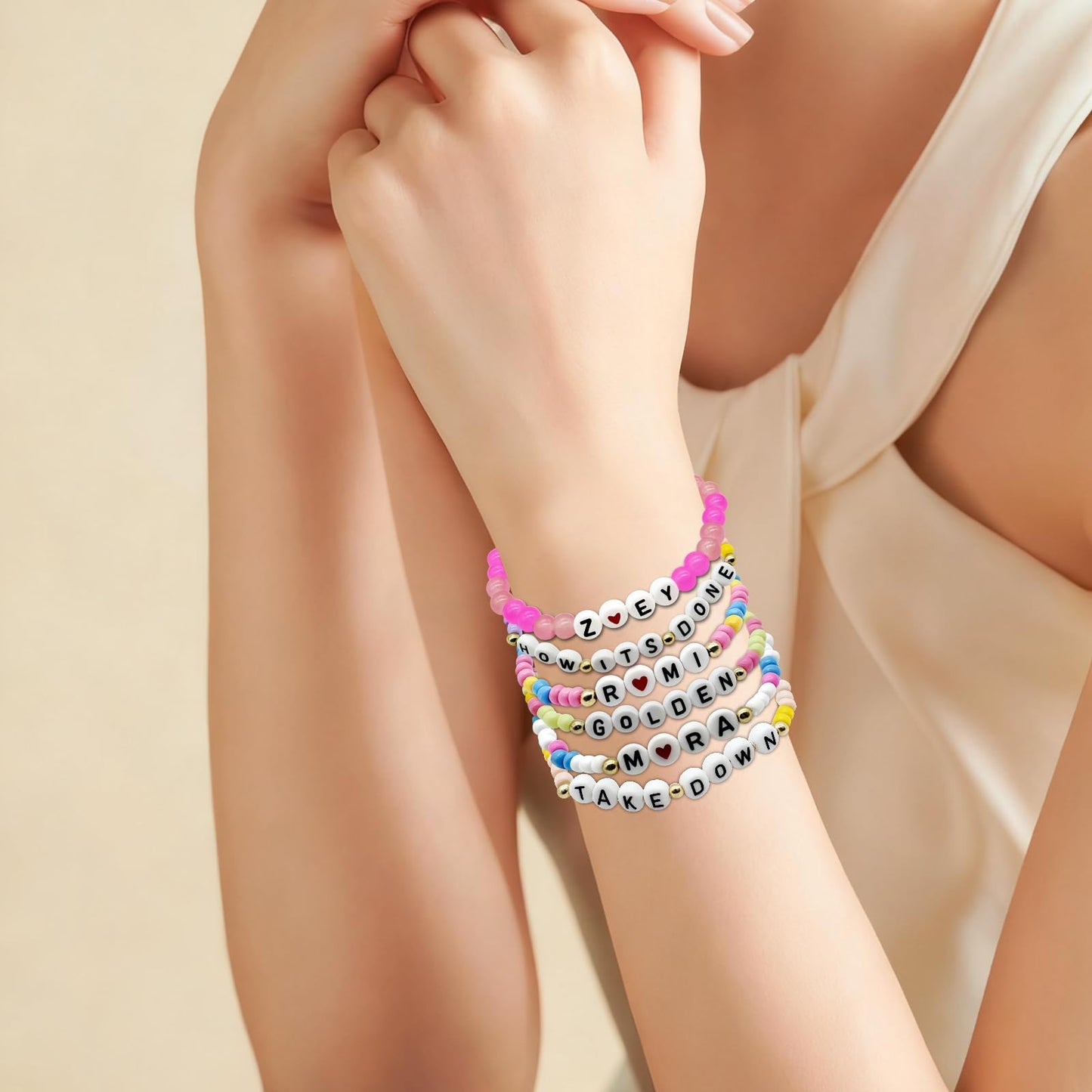 For Grils Bracelet Korea-pop DemOn Friendship Merch Bracelets Stackable Stretch Hunters Singer Inspired Letter Bracelets for Girls Women Fans Valentine's Day Birthday Easter Gifts