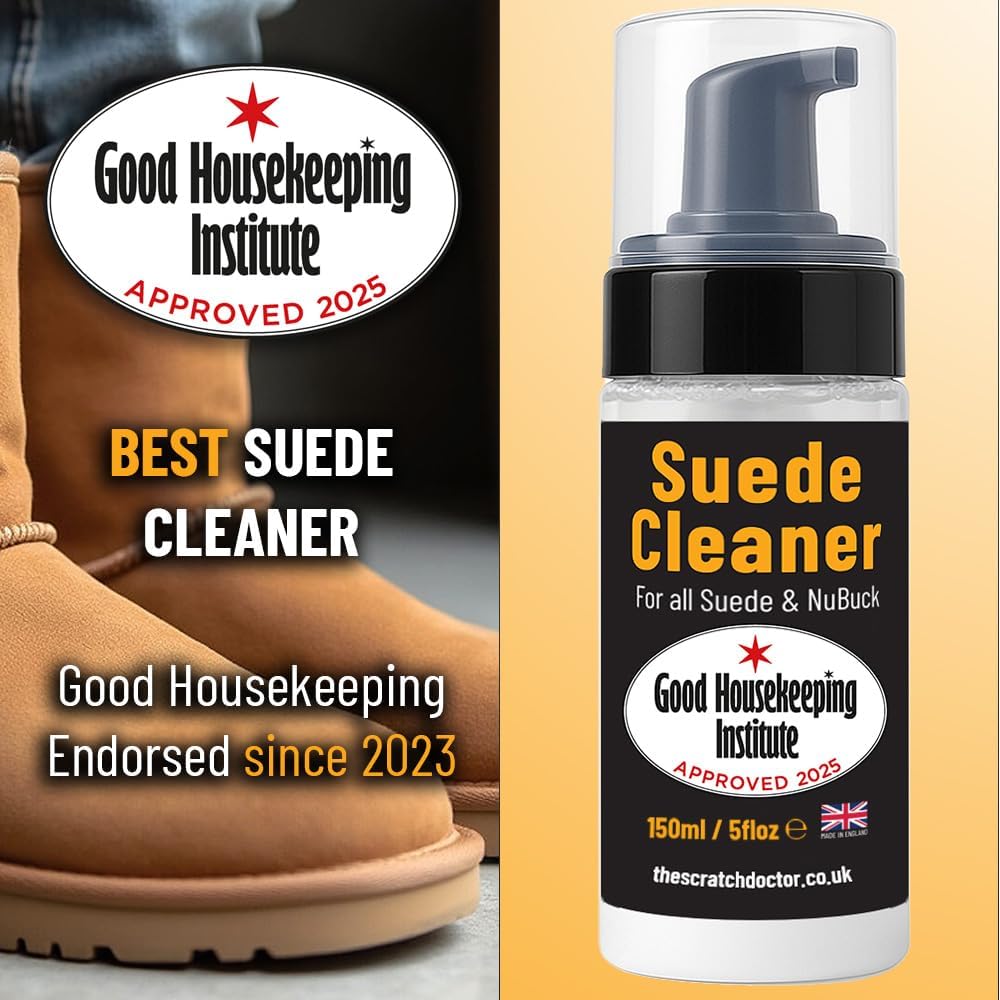 The Leather Clinic Suede & Nubuck Cleaner Foam 150ml for Shoes, Boots, Sandals, Trainers | Clean & Protect Dirt & Stains | Includes 3 Sided Suede Brush & Cleaning Cloth