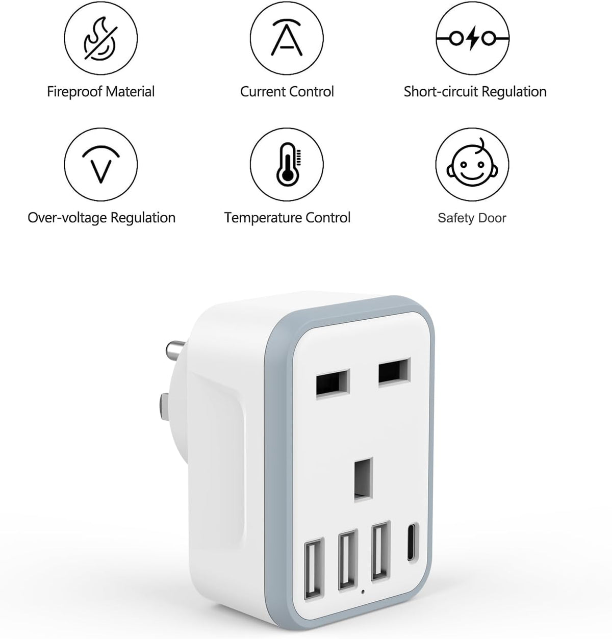 Loydia UK to US Plug Adaptor, 2 pack USA Travel Adapter with 3 USB &1 USB C Ports, 5 in 1 US Plug Adapter from UK to USA, Canada, Thailand, Mexico, Colombia (Type B)