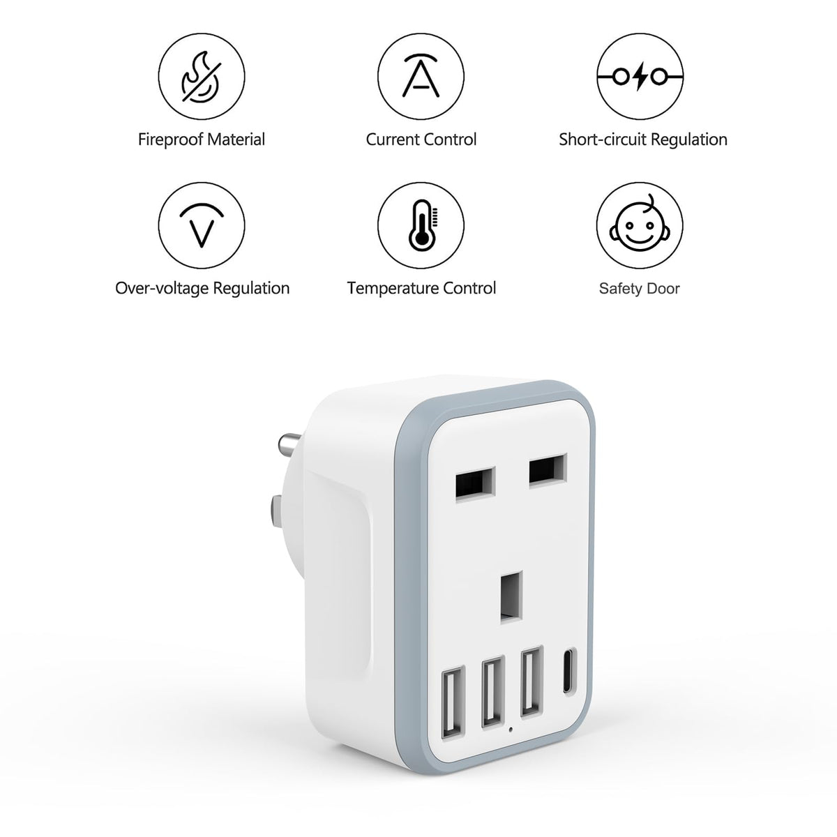 Loydia UK to US Plug Adaptor, 2 pack USA Travel Adapter with 3 USB &1 USB C Ports, 5 in 1 US Plug Adapter from UK to USA, Canada, Thailand, Mexico, Colombia (Type B)