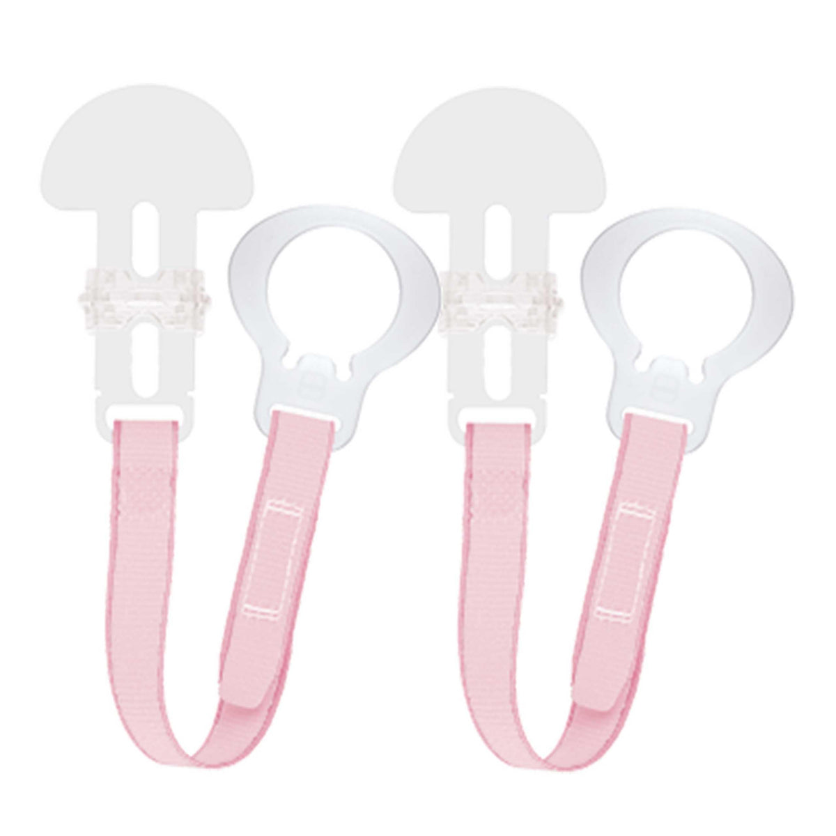 MAM Dummy Clip | 2 Pack | Baby Soother Clips Fit All MAM Soothers | Adjustable Length and Lightweight Design | Baby Accessories | Pink | Dummies Not Included