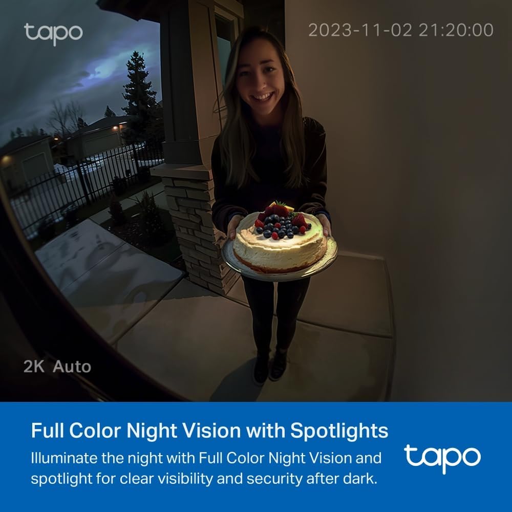 Tapo TD21 2K 3MP Battery Doorbell Camera Wireless, Colour Night, IP65
