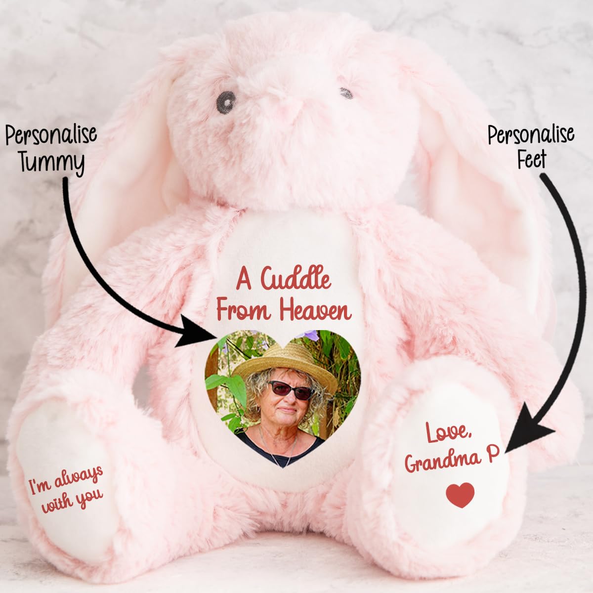 Personalised Memory Teddy Bear with Heart-Shaped Photo – “A Cuddle From Heaven” Keepsake Gift – 28 Bear Styles – Add Your Text & Choose Colour – Custom Memorial Bear (White Angel Teddy)