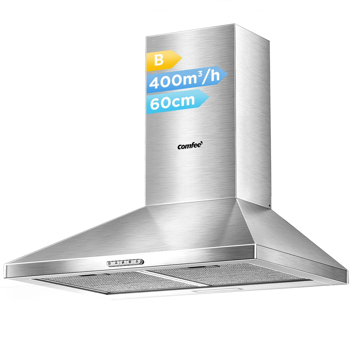 COMFEE' 90cm Chimney Cooker Hood, Class A++ Wall Mounted Kitchen Extractor