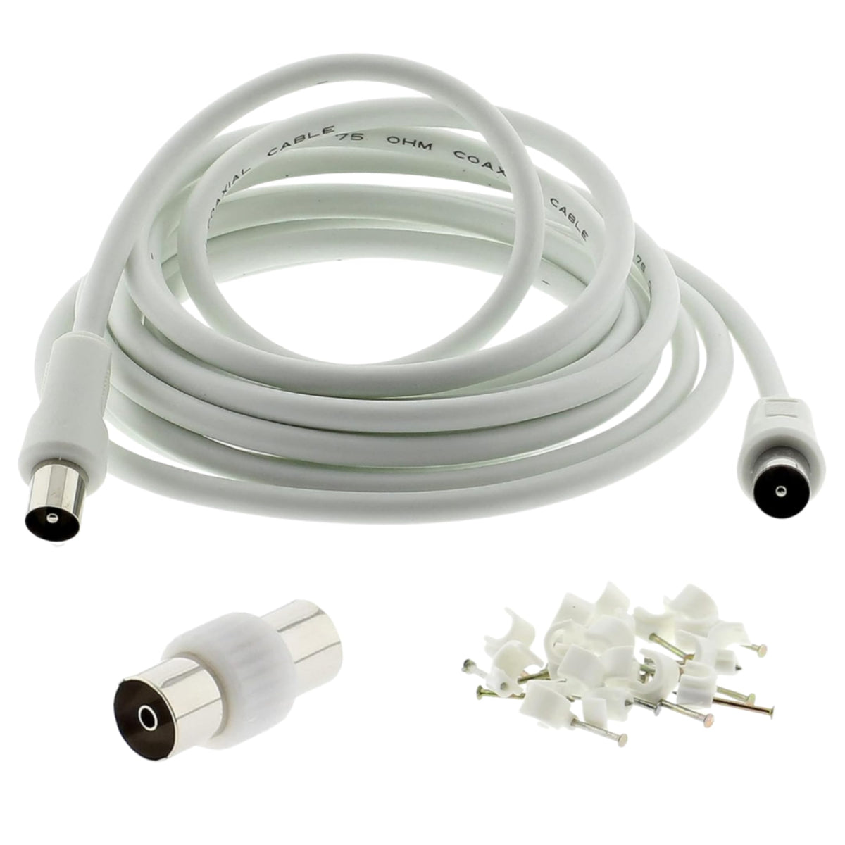 3C2V TV Coaxial Cable 8M - Nickel Plated RF Coax Extension Lead for Freesat, Aerial Socket, Freeview, Sat,DVD,VCR,SKY, Smart U-HD TV, Virgin, BT, Antenna Box, Y Splitter, Signal Booster 8.0 Meter