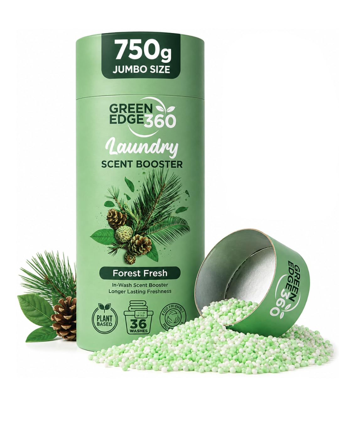 Green Edge 360 Long Lasting in Wash Scent Booster Beads 750g Premium Natural Laundry Perfume Plastic Free Scent Beads Biodegradable Eco Friendly (Forest Fresh)