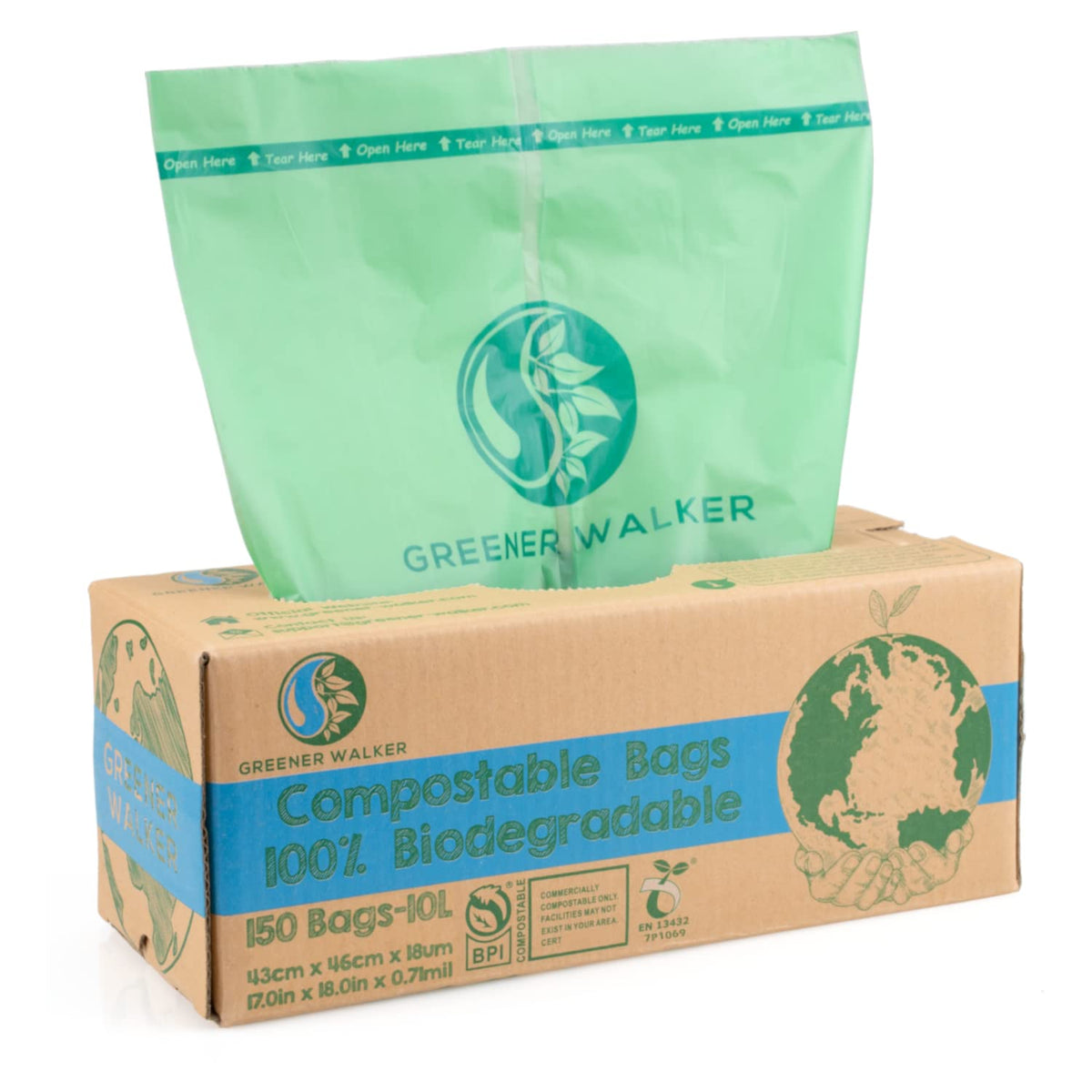 Greener Walker 6L-150Bags 100% Compostable Biodegradable Bin Liners 6L/10L/30L Food Waste Bags with EN13432 Certificate Caddy Kitchen Bin Liners