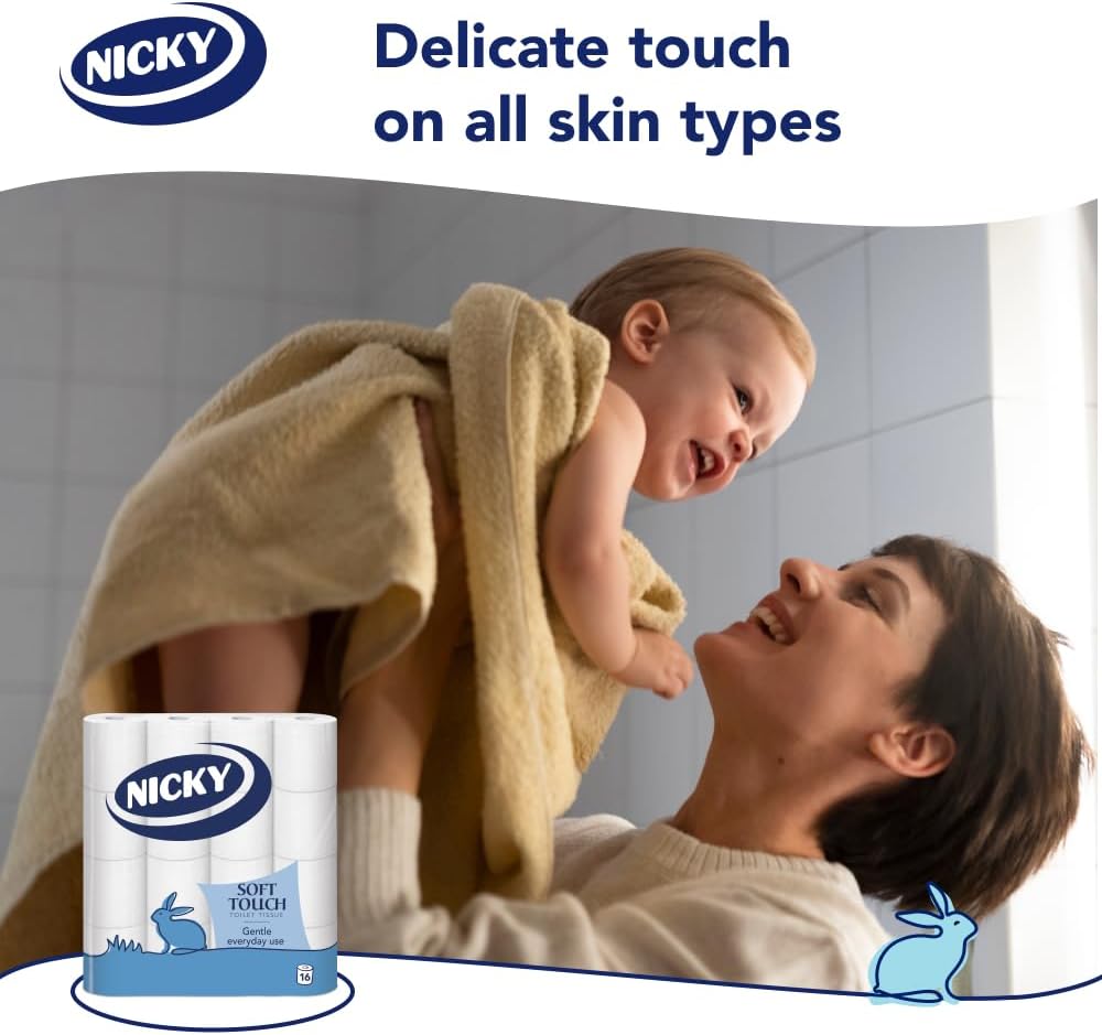 Nicky Soft Touch, 16 Rolls of Toilet Tissue, 2-Ply