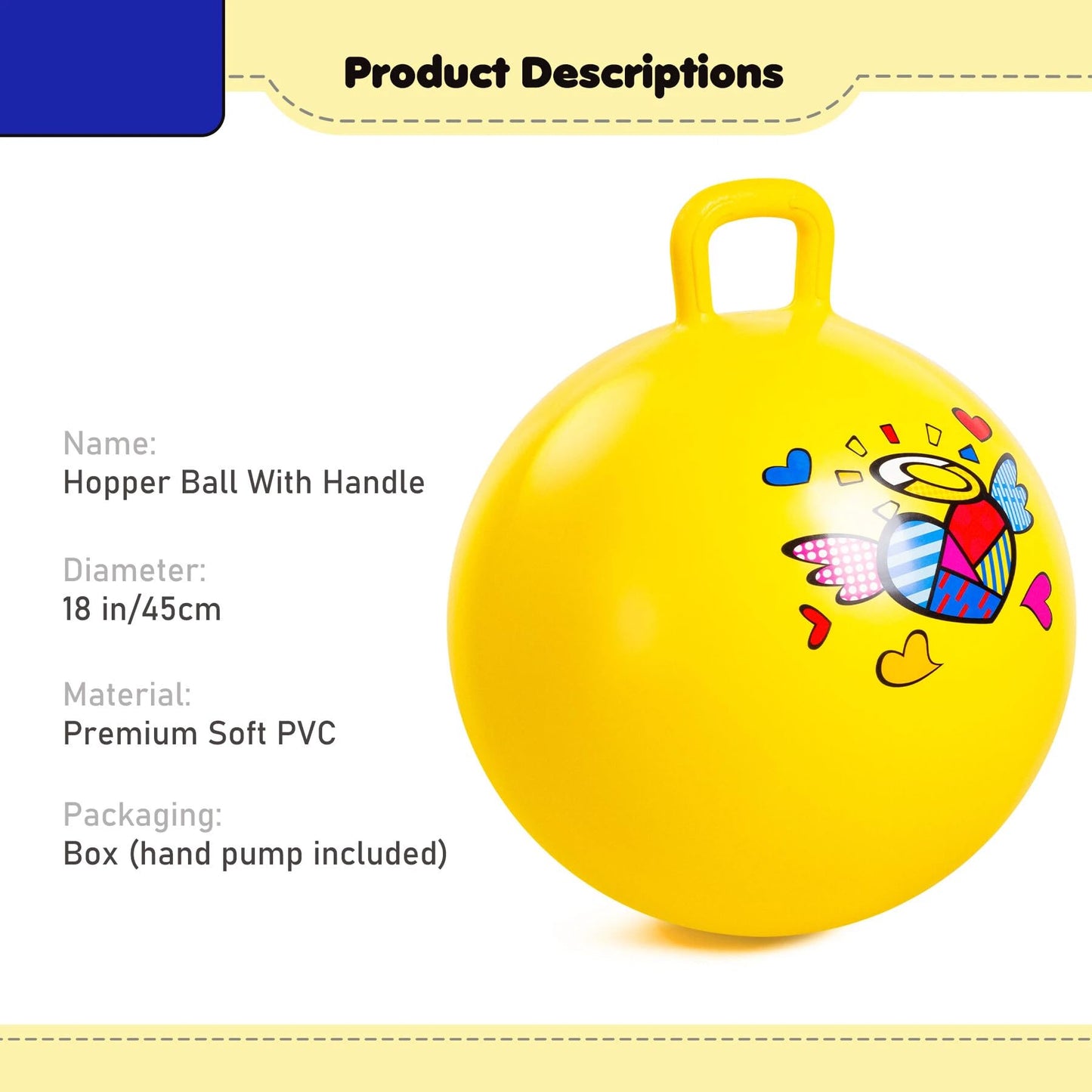 Vastoy 20 Inch Space Hopper Ball for Kids 6-9 Years - Anti-Slip Space Hopper with Hand Pump, Bouncy Inflatable Ride On Toy for Indoor Outdoor Fun, for Children (Blue Eyes)