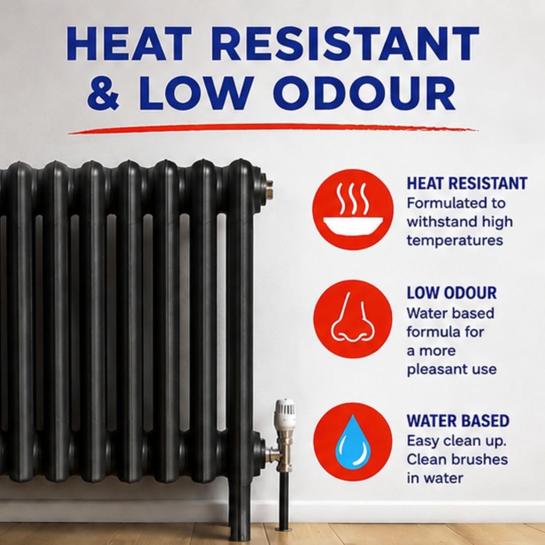 RUSTINS Quick Drying Radiator Enamel Satin - Black 500ml – Durable, Long-Lasting Finish for Radiators That Stands the Test of Time