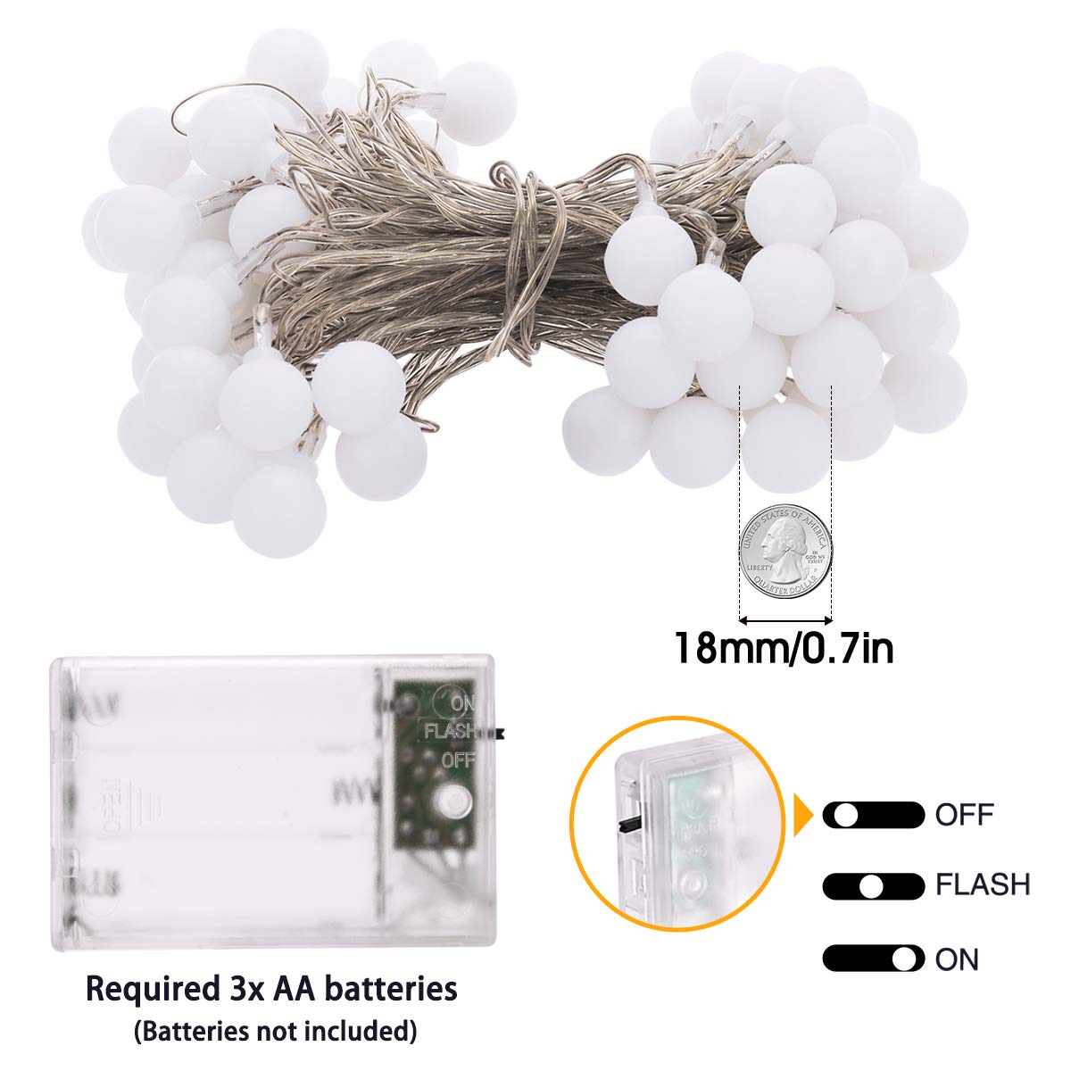 Fulighture Fairy Lights Battery Operated: 5m 16ft 40LED Snowflake