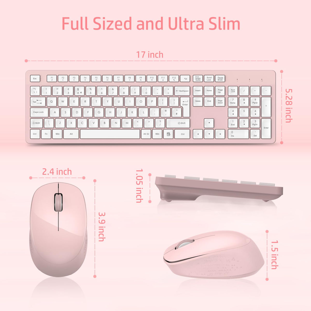 LeadsaiL Wireless Keyboard and Mouse Set, 2.4GHz USB Computer Keyboards and Mouse Combo, Full Size UK QWERTY Layout, Ergonomic Design with 12 Multimedia Shortcuts for HP/Lenovo Laptop and Mac-Purple