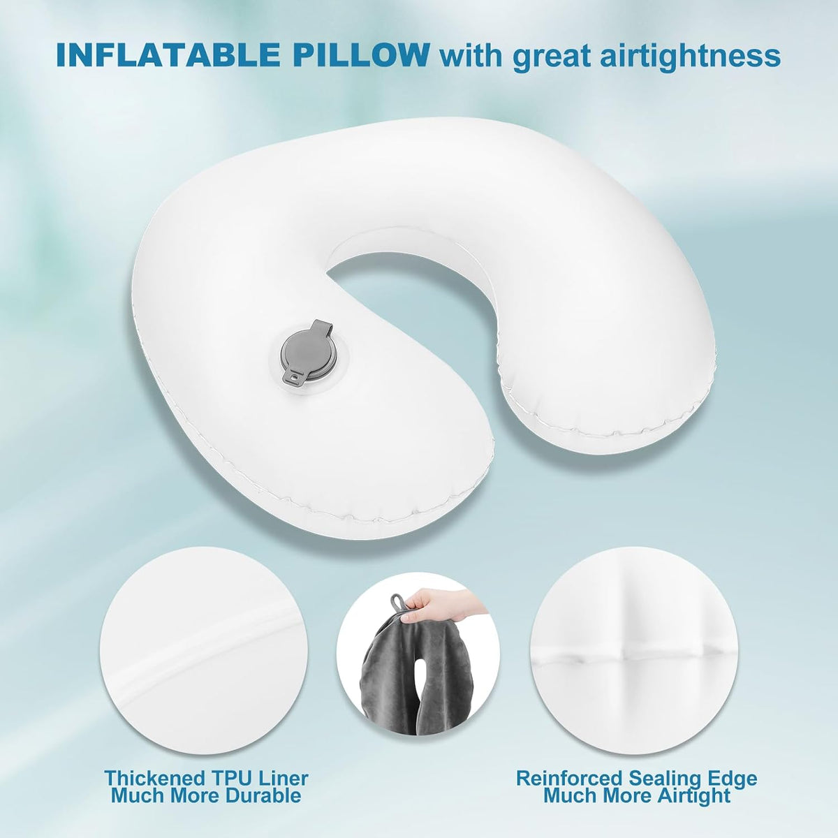 Cirorld Inflatable Travel Pillow, Blow up Neck Pillow for Travel, Lightweight Inflatable Travel Pillow for Airplane with Eye Mask and Earplugs—Travel Essentials for Flying, Grey