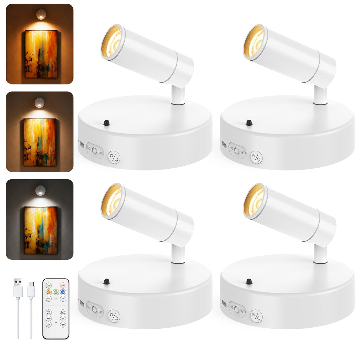 GOODEA Battery Operated Spot Light Indoor with Remote, Up to 30 Days, 3 CCT
