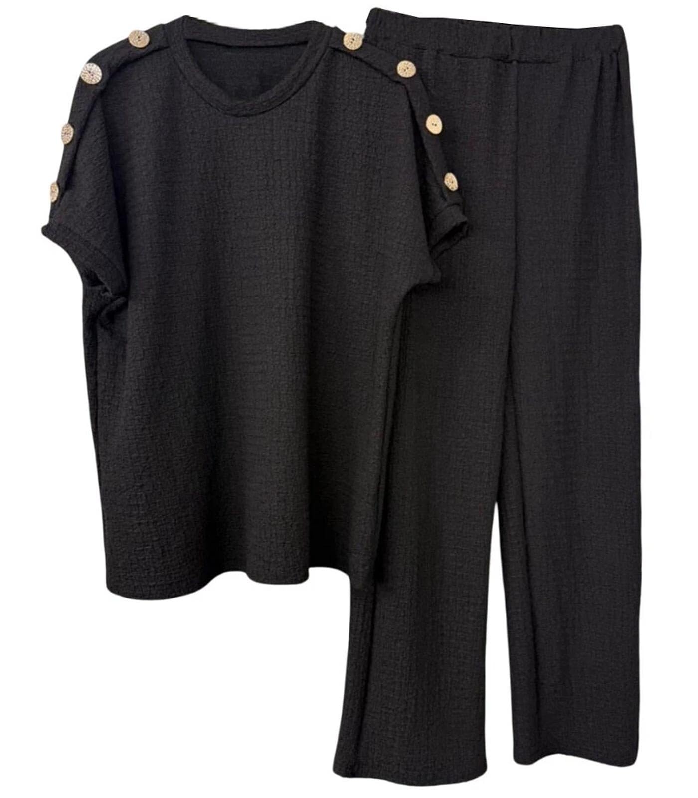 2 Piece Sets Tracksuit for Women Casual Summer Travel Vacation Outfits Short Sleeve Sweatsuits Matching Wide Leg Crop Pants Track_suits Lounge Sets